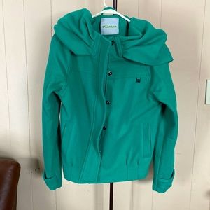 Turquoise Skunk Funk one of a kind Nora wool jacket! Large over-sized hood.